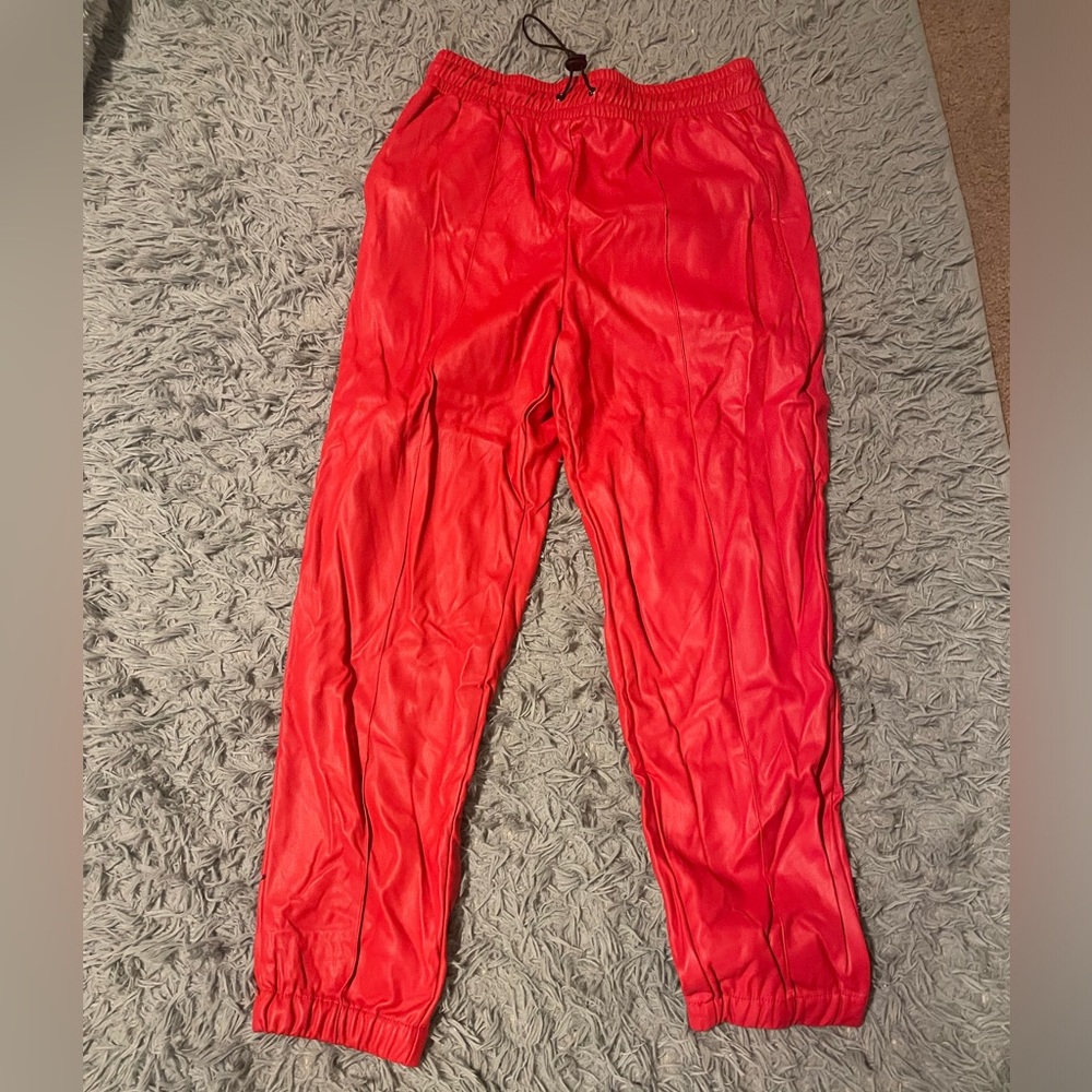 Red leather like pants